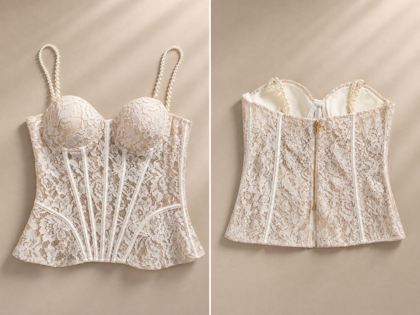 Top corsetto in pizzo bianco donna