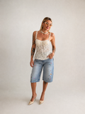 Top corsetto in pizzo bianco donna