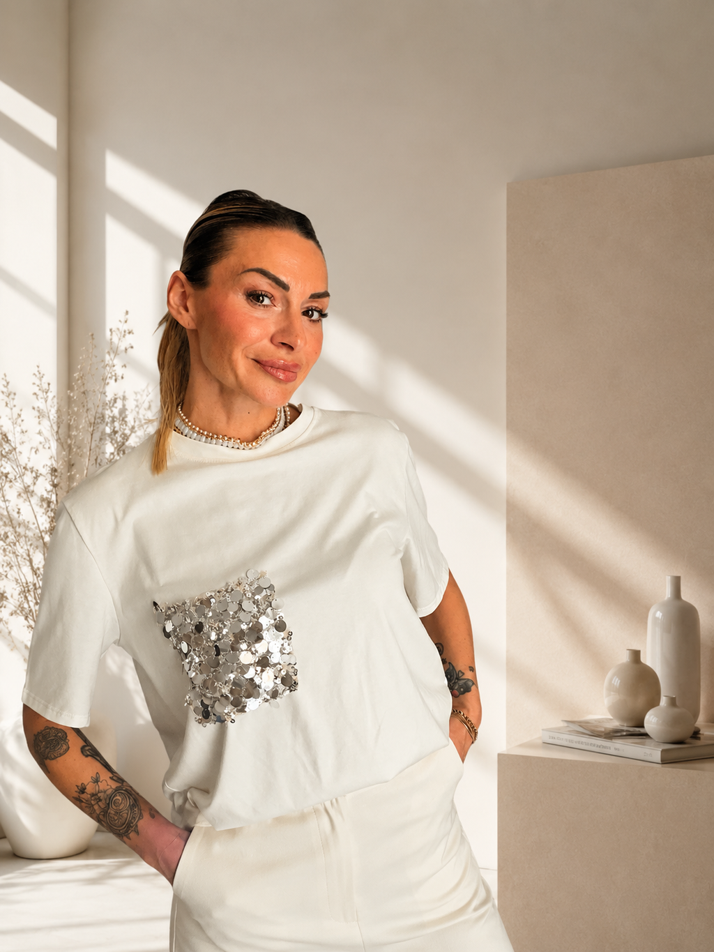 Maglia bianca donna over