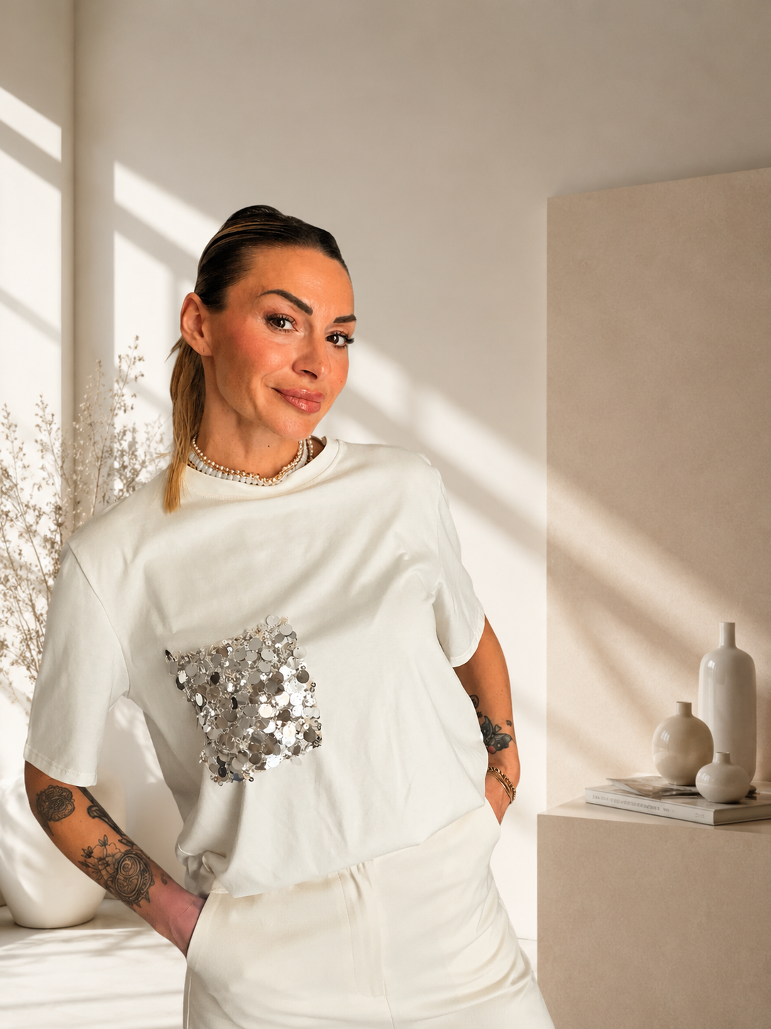 Maglia bianca donna over
