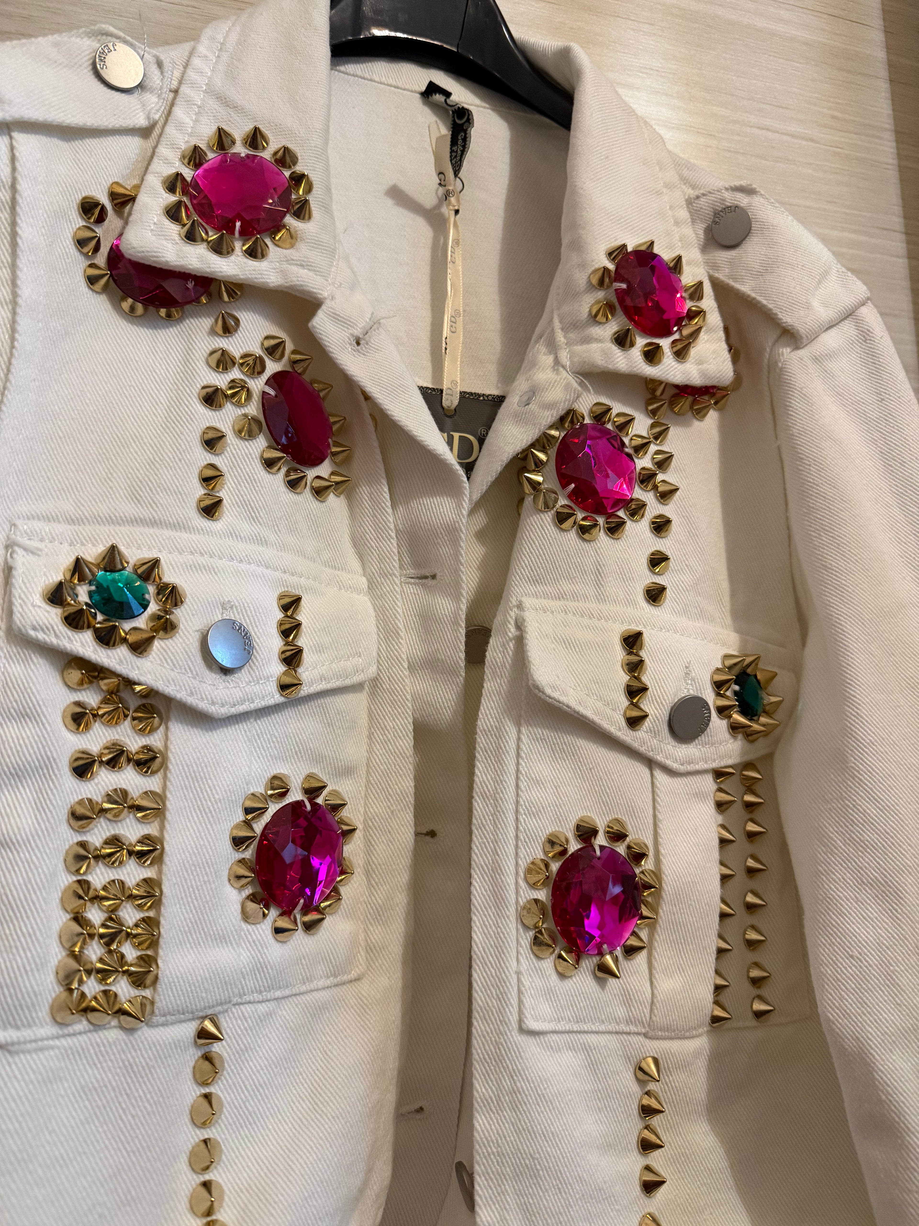 Giacca in jeans bianco con strass donna