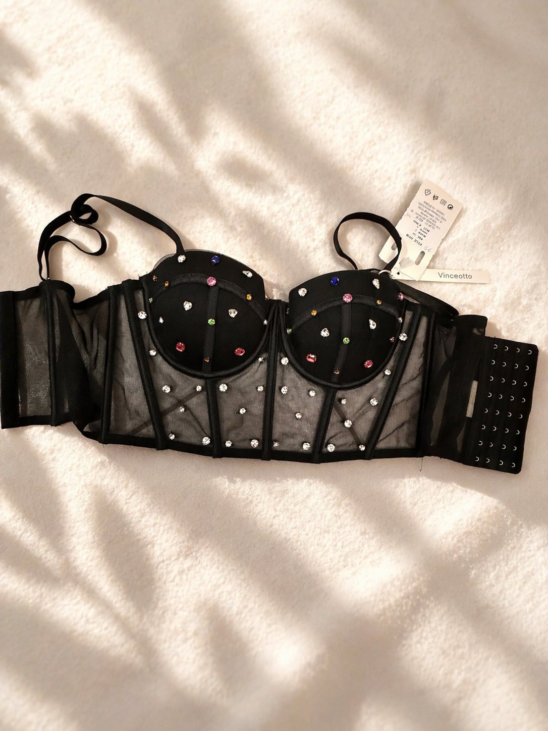 Top nero con brillantini donna