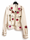 Giacca in jeans bianco con strass donna