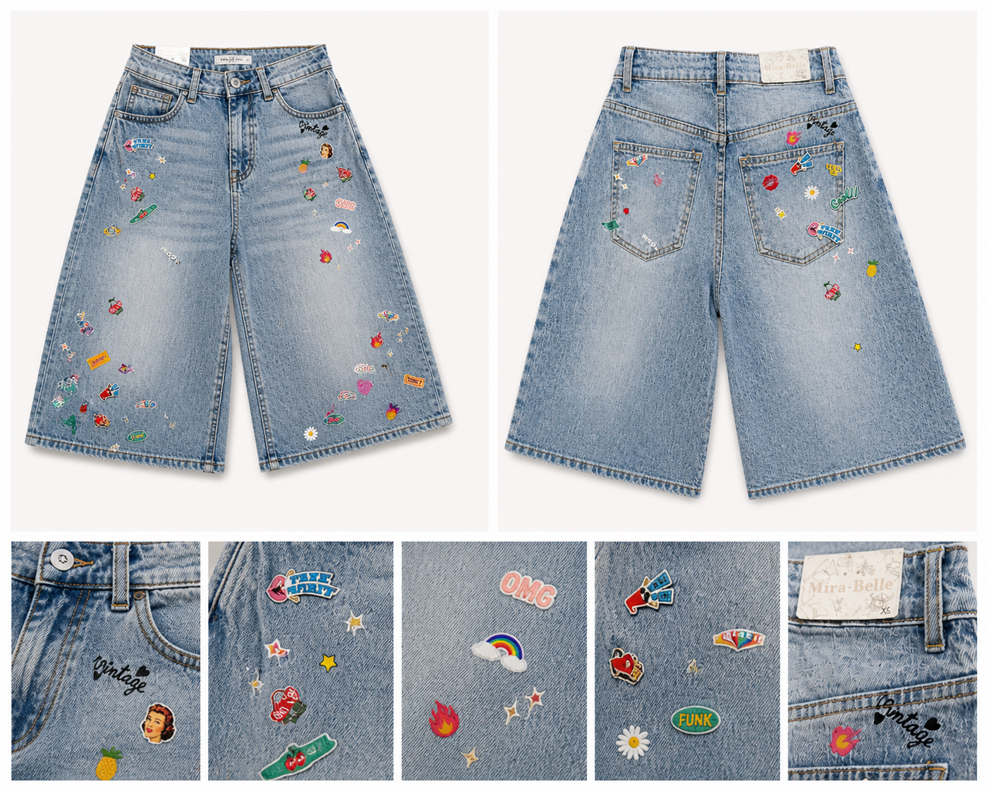 Denim donna corto con patch