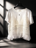 T-shirt bianca donna con top in pizzo