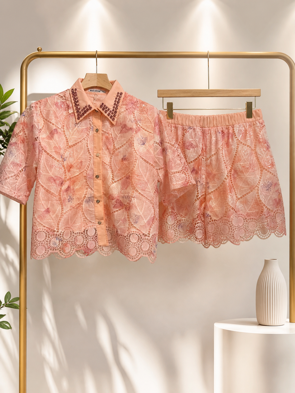 Completo donna in pizzo rosa