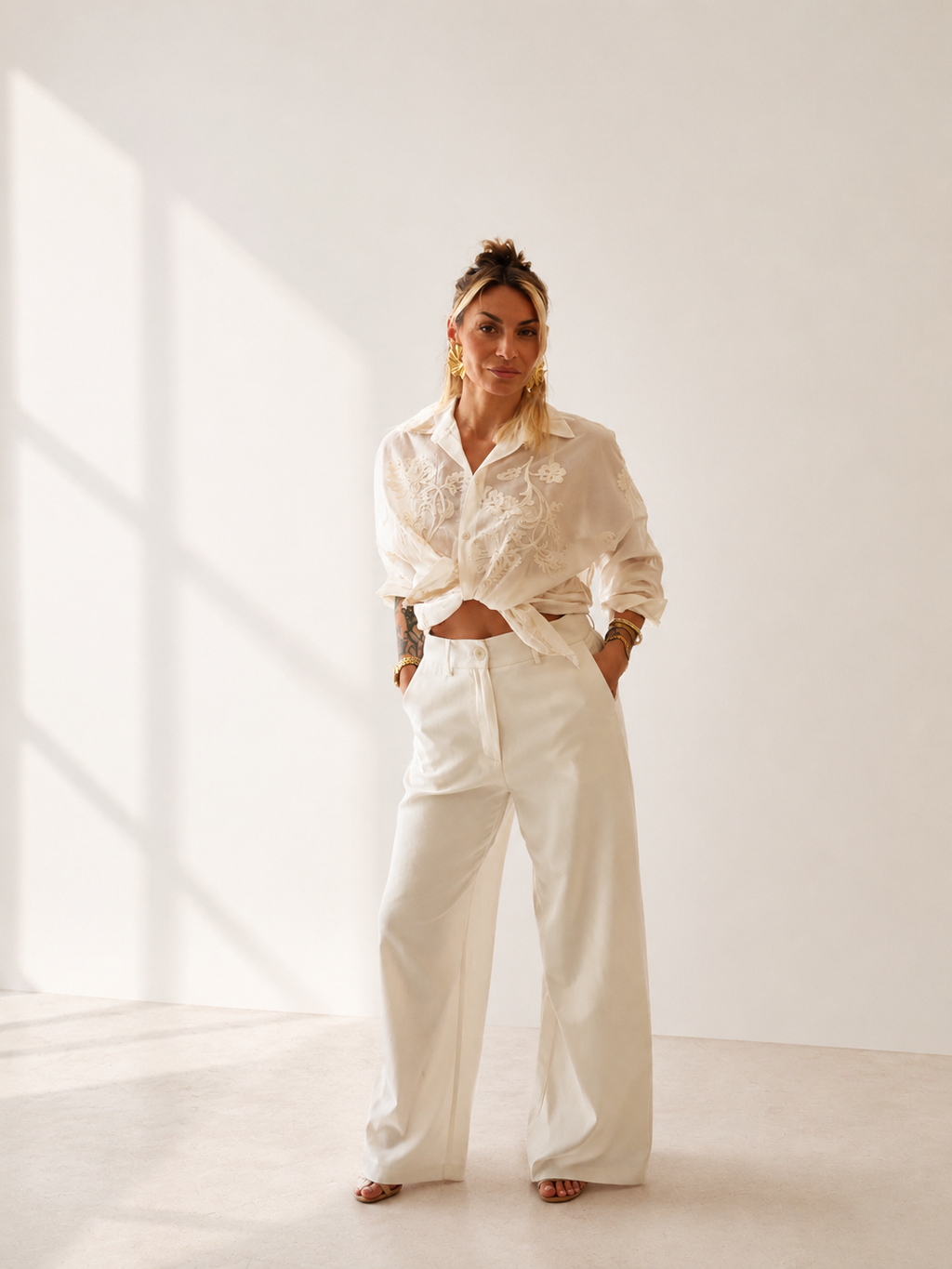 Pantalone in lino chiaro donna