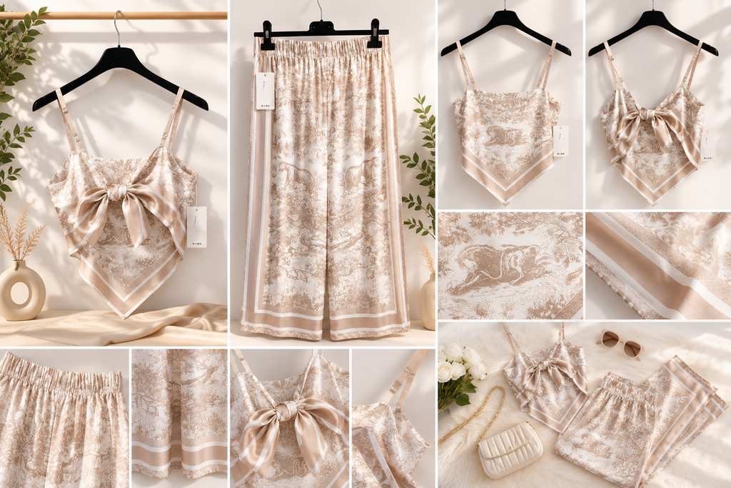 Completo donna in raso bianco e nero